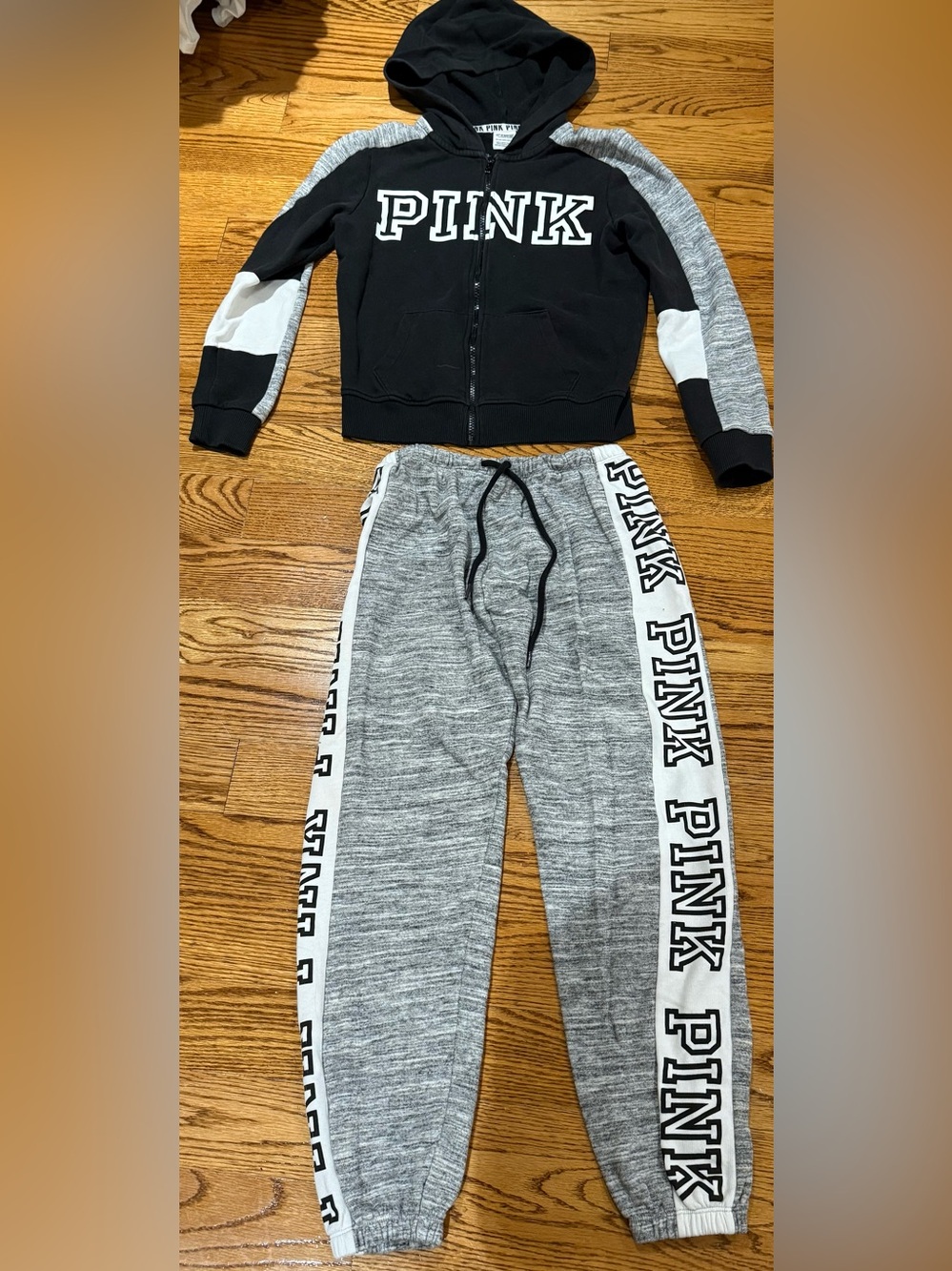 Victoria's Secret PINK Black and Gray Hooded Sweat Set